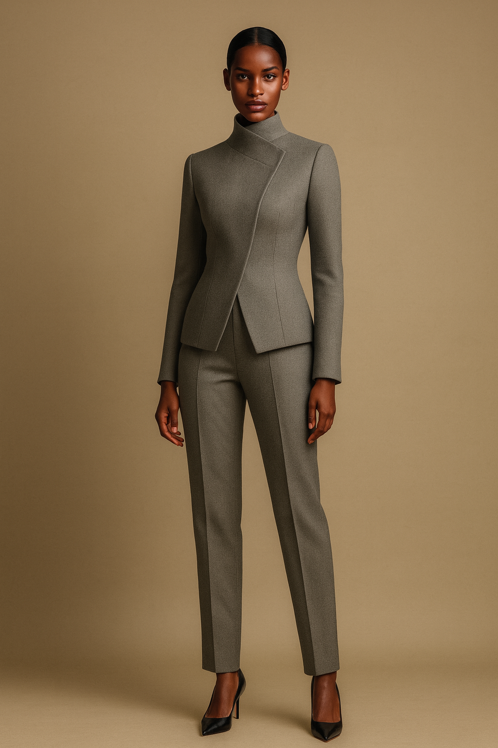 Heather Gray Wool Standing-Collar Suit