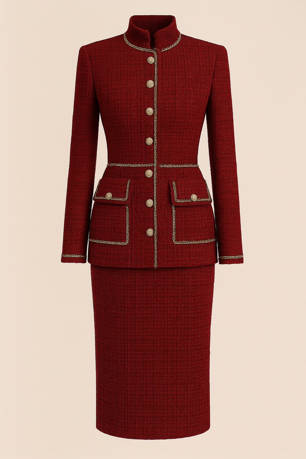 LEV TAHOR | Burgundy Wool Skirt Suit