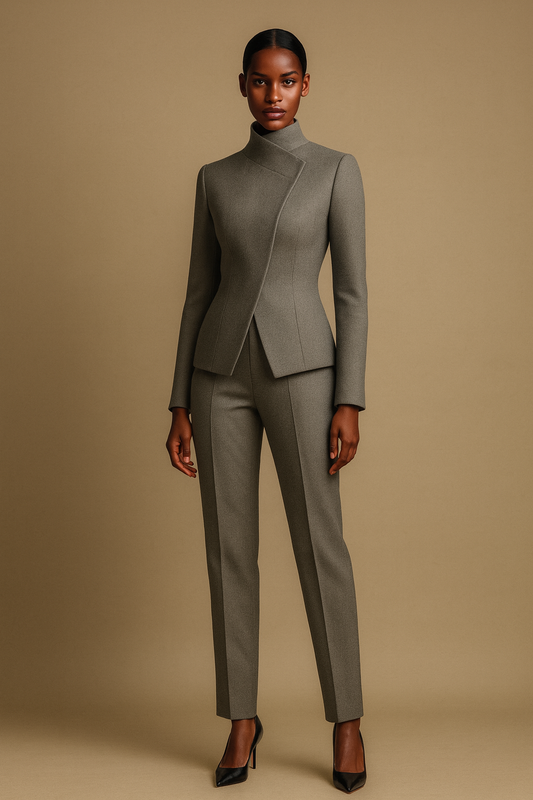 Heather Gray Wool Standing-Collar Suit