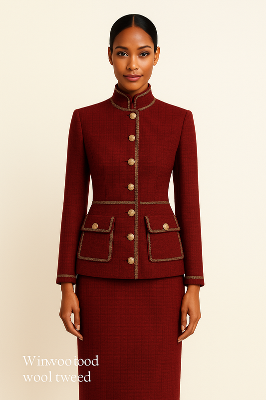 LEV TAHOR | Burgundy Wool Skirt Suit
